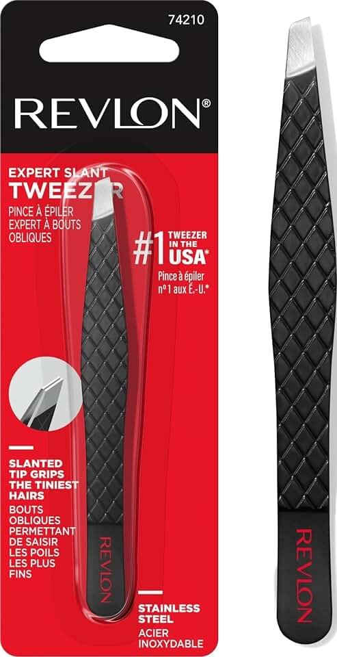 Revlon Expert Slant Tip Tweezer, Black, 1 Count | High precision stainless steel slant tweezer for easy, accurate hair removal.
