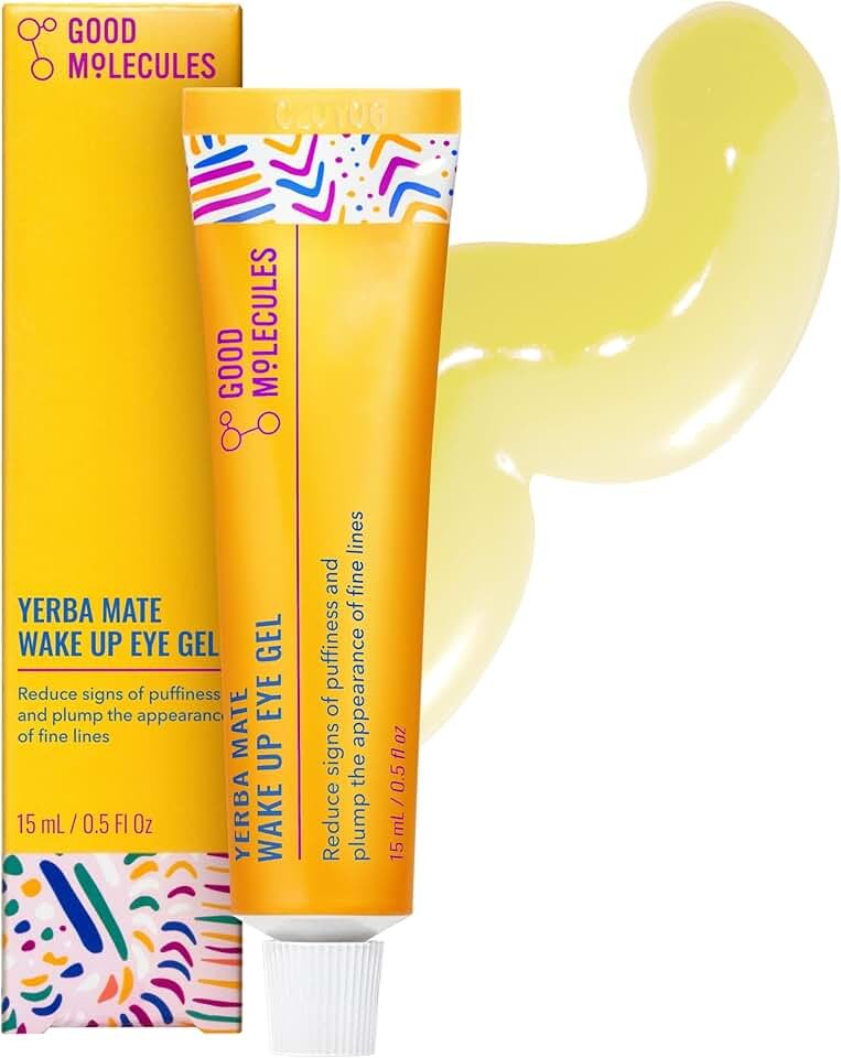 Good Molecules Yerba Mate Wake Up Eye Gel, Caffeine Under Eye Cream, 15 ml | Refreshes and hydrates tired under eyes with caffeine. Helps improve the look of puffiness, under eye bags, and fine lines.