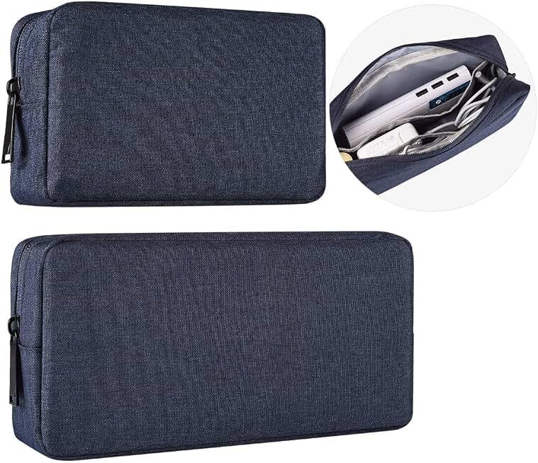 2-Pack Portable Storage Pouch Bag, Universal Electronics Accessories Case Cable Organizer Compatible with Hard Drive, Laptop Mouse, Power Bank, Adapter, Cellphone, Cosmetics (Small+Big-Navy Blue)